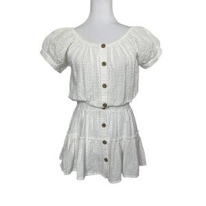 EBERJEY Beach‎ Dress Coverup Eyelet Mini Drop Waist White Sz S